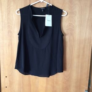 NWT Theory Black Sleeveless Silk Blouse XS/P